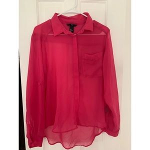 Pink long sleeve blouse with front pocket